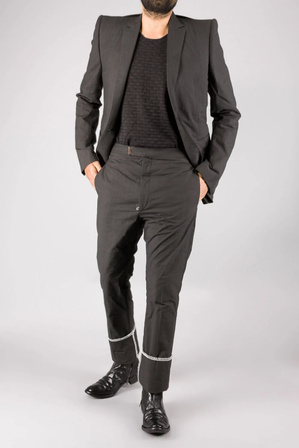 Unlined White Overlock Loop Zip Trousers - Image 2