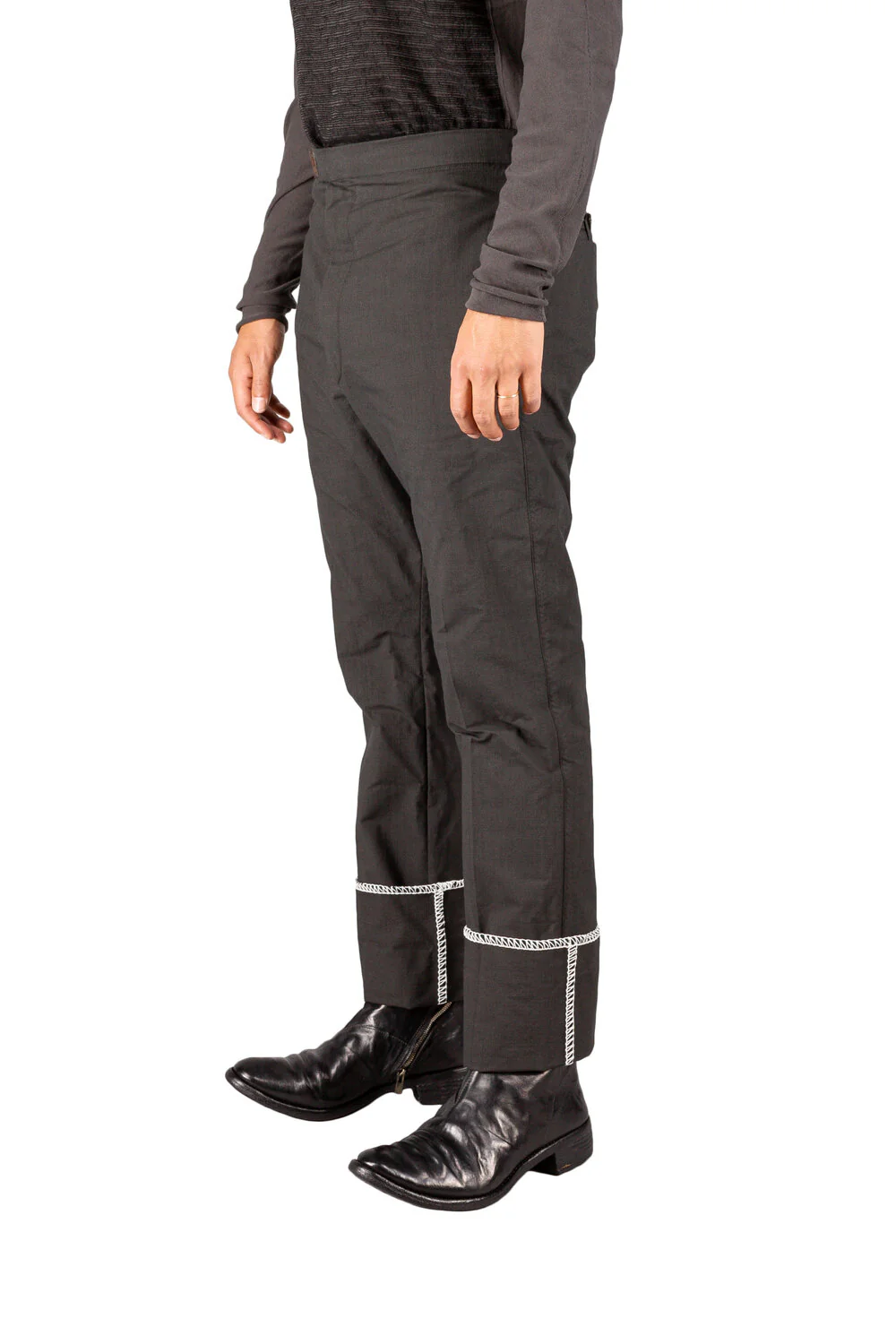 Unlined White Overlock Loop Zip Trousers - Image 3