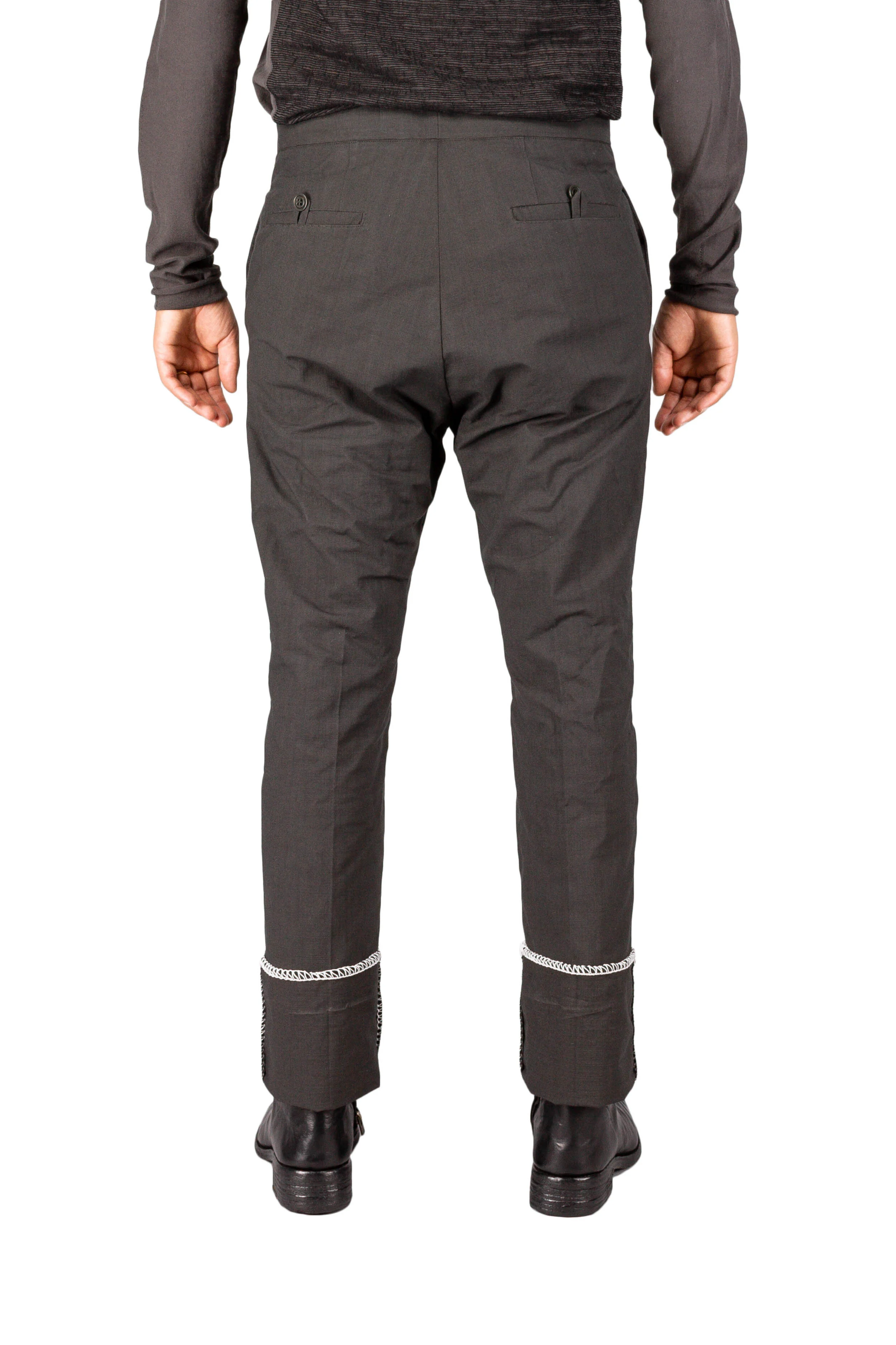 Unlined White Overlock Loop Zip Trousers - Image 4