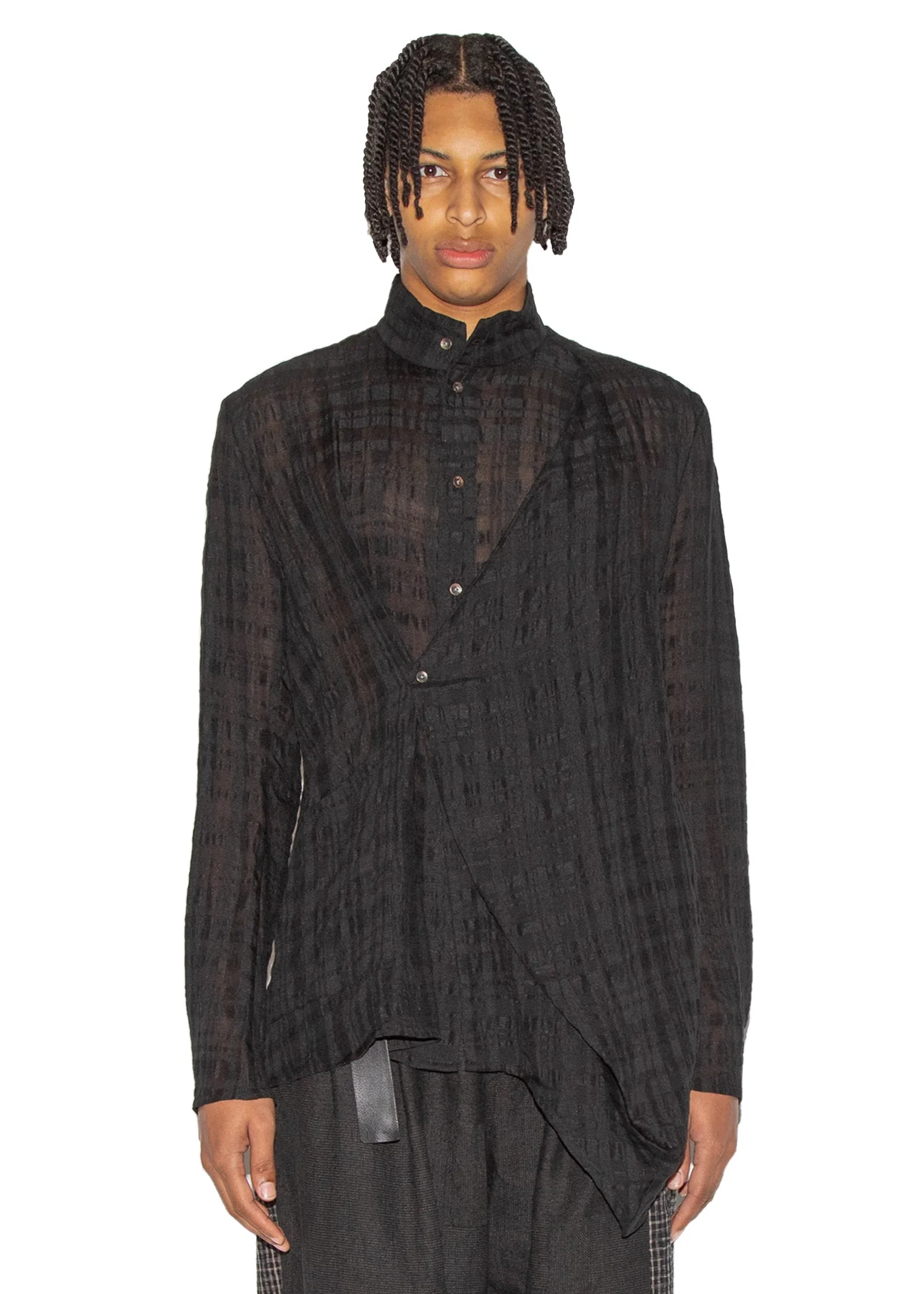Fitted Hand Woven Yarn Dyed Mandarin Collar Shirt