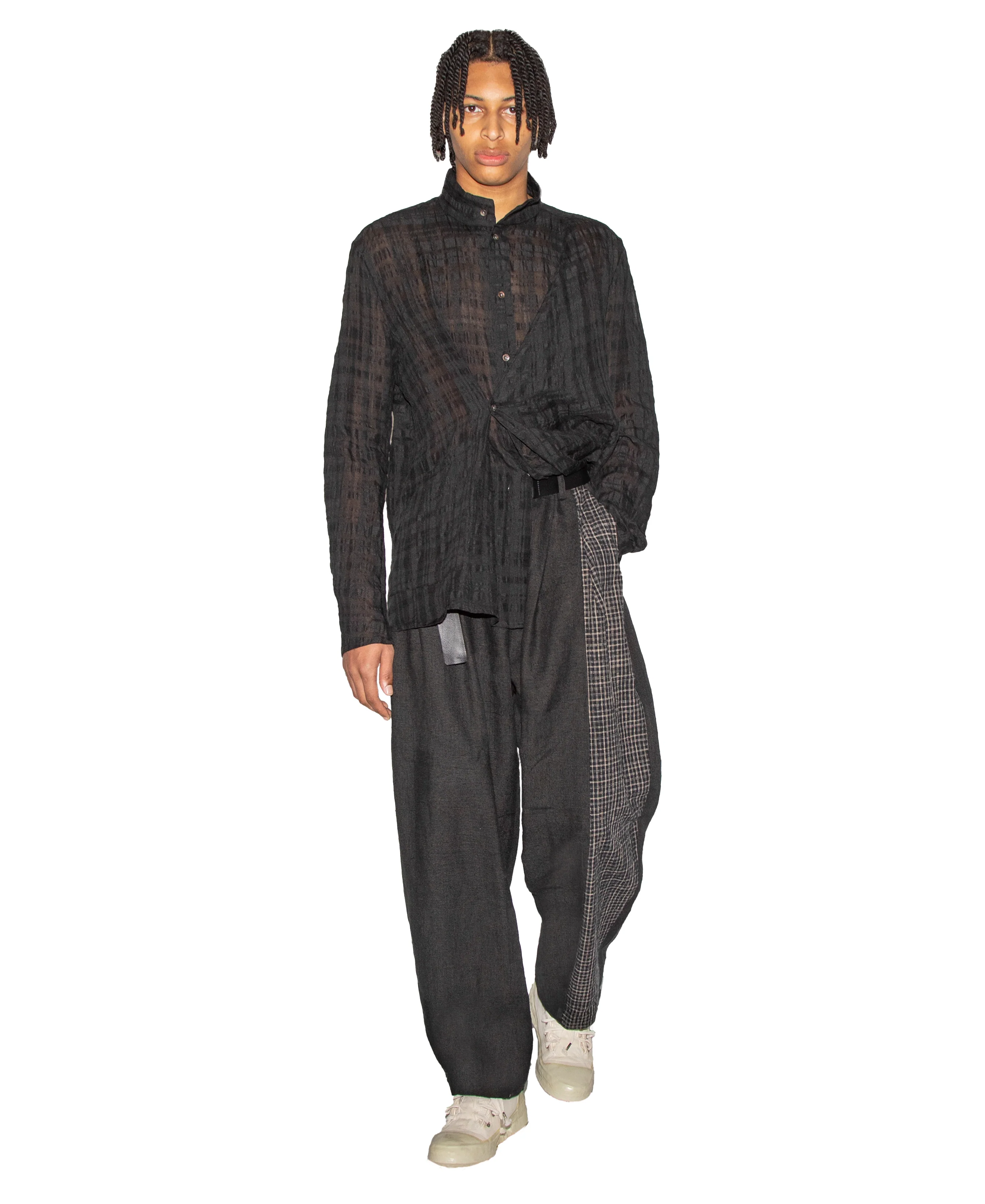 Fitted Hand Woven Yarn Dyed Mandarin Collar Shirt - Image 2