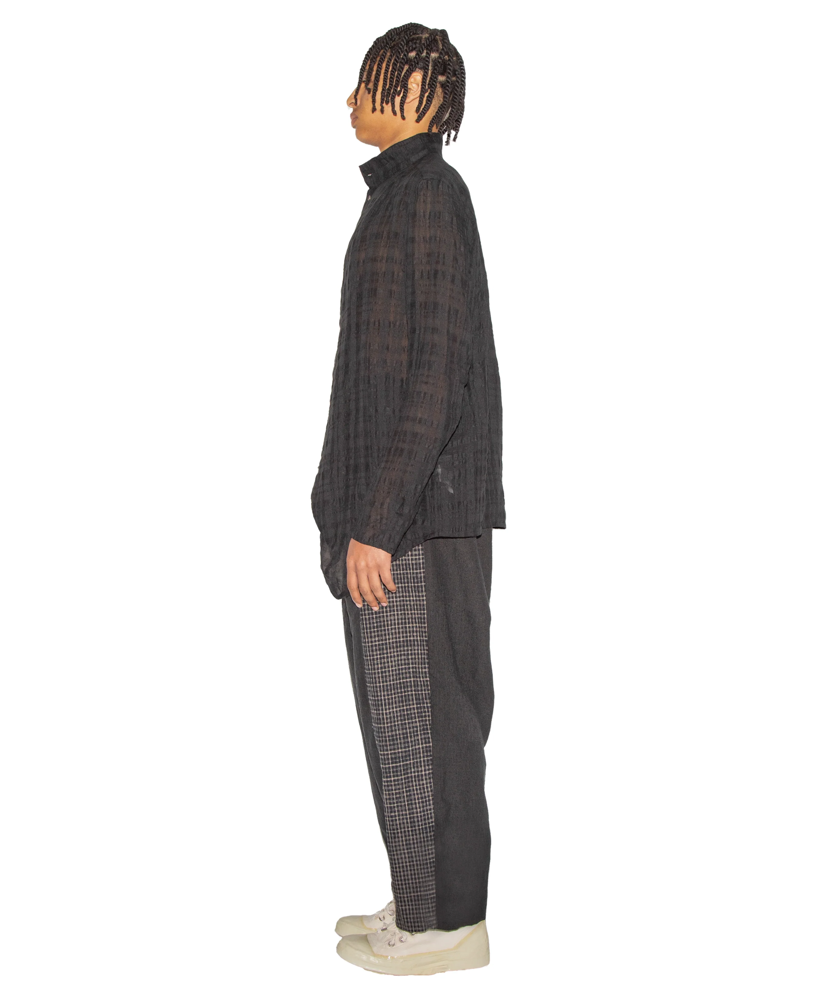 Fitted Hand Woven Yarn Dyed Mandarin Collar Shirt - Image 3