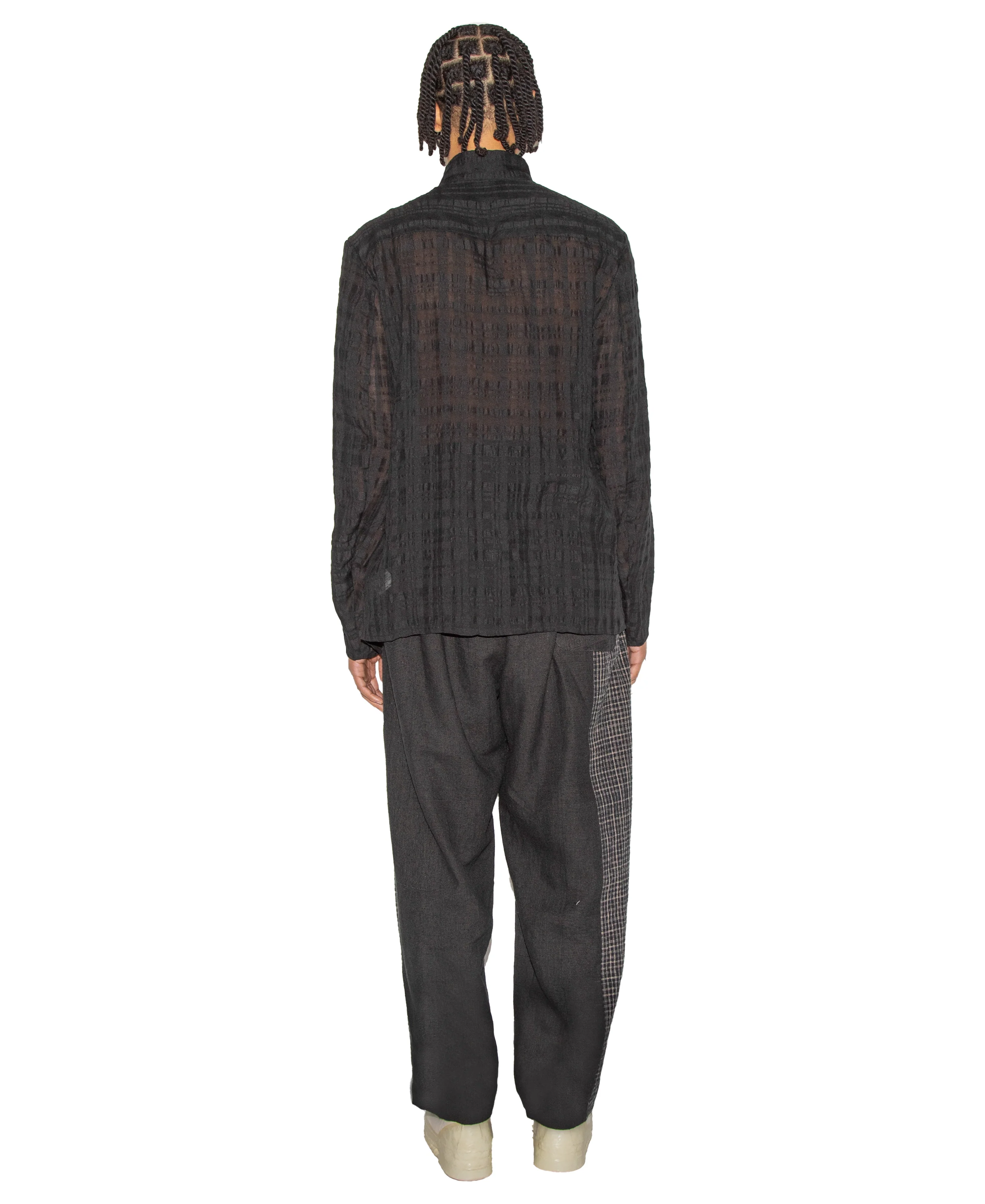 Fitted Hand Woven Yarn Dyed Mandarin Collar Shirt - Image 4