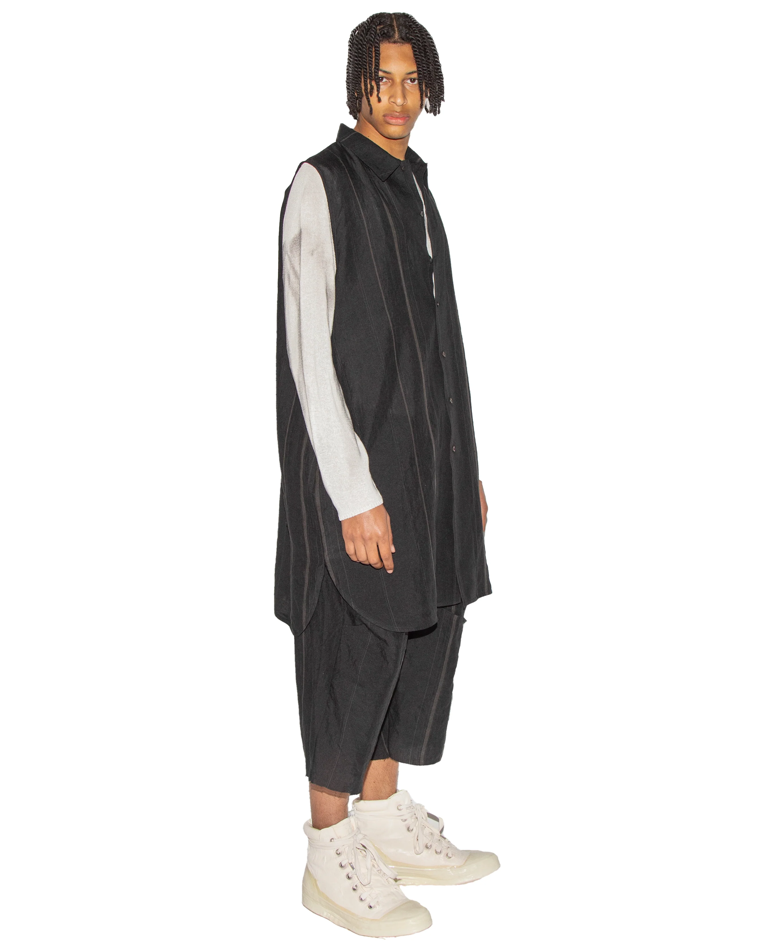 Relaxed Fit Sleeveless Hand Woven Long Shirt - Image 2