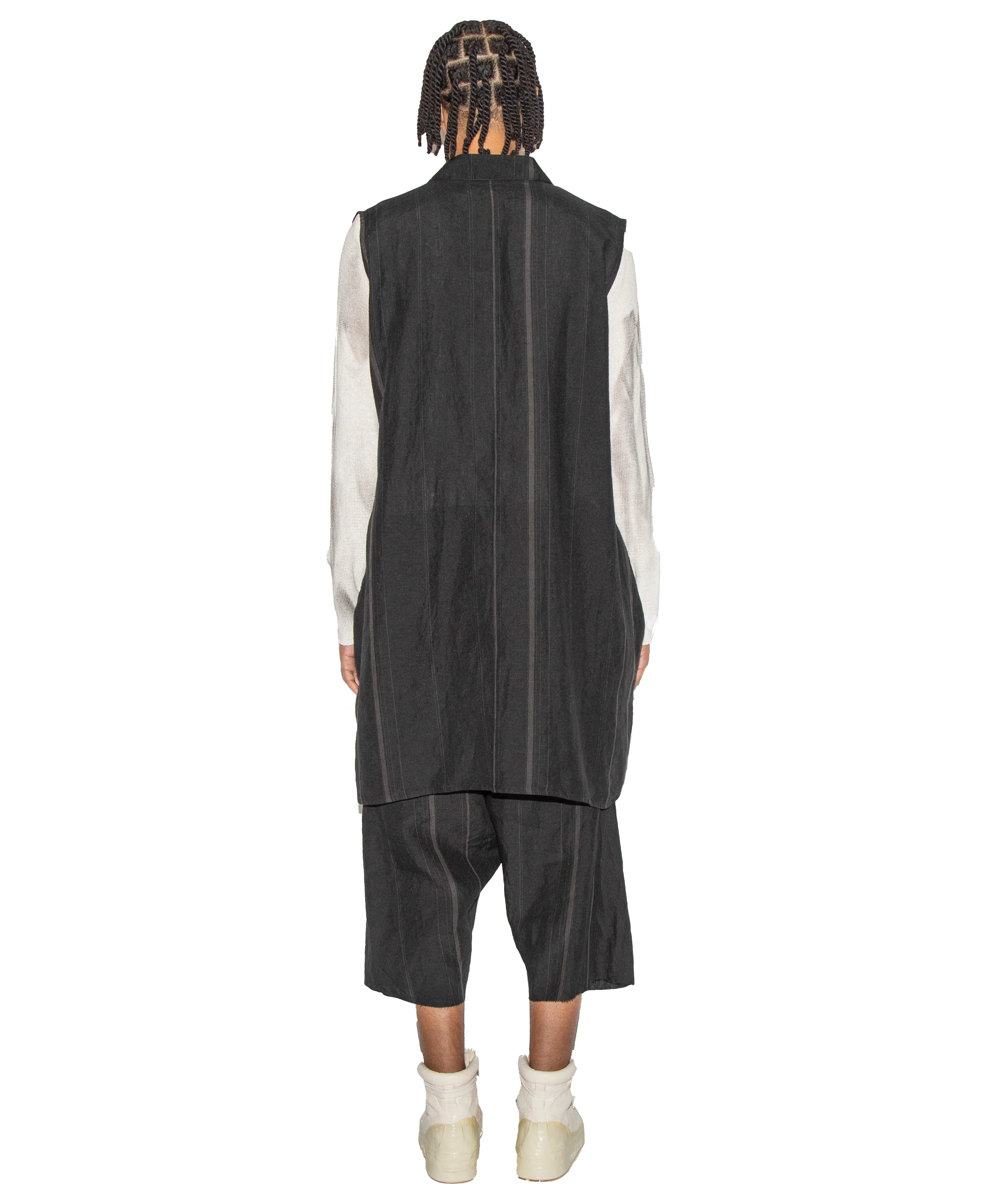 Relaxed Fit Sleeveless Hand Woven Long Shirt - Image 5