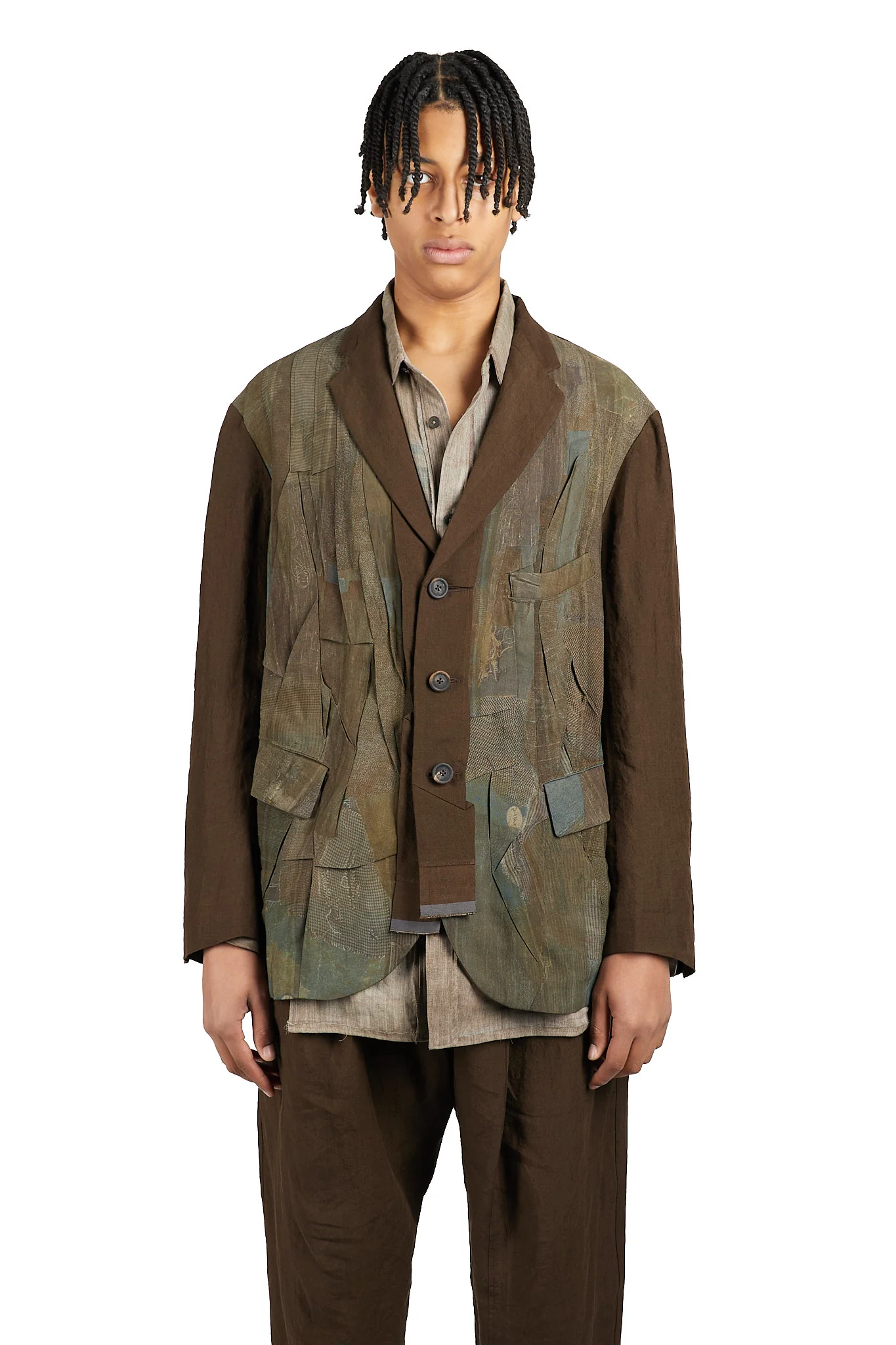 Collaged Wrinkle 3 Button Blazer