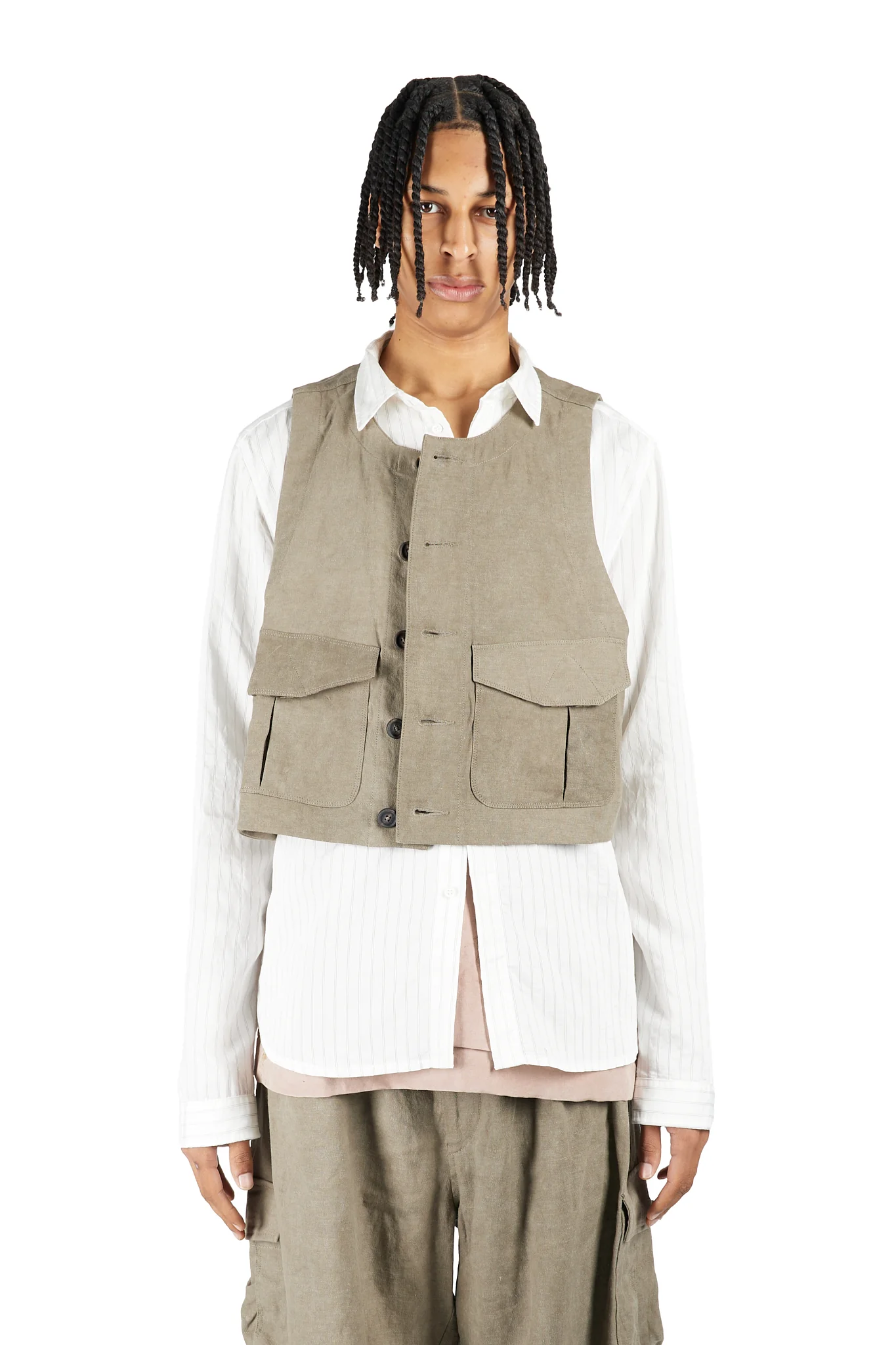 Cropped Collarless Waistcoat