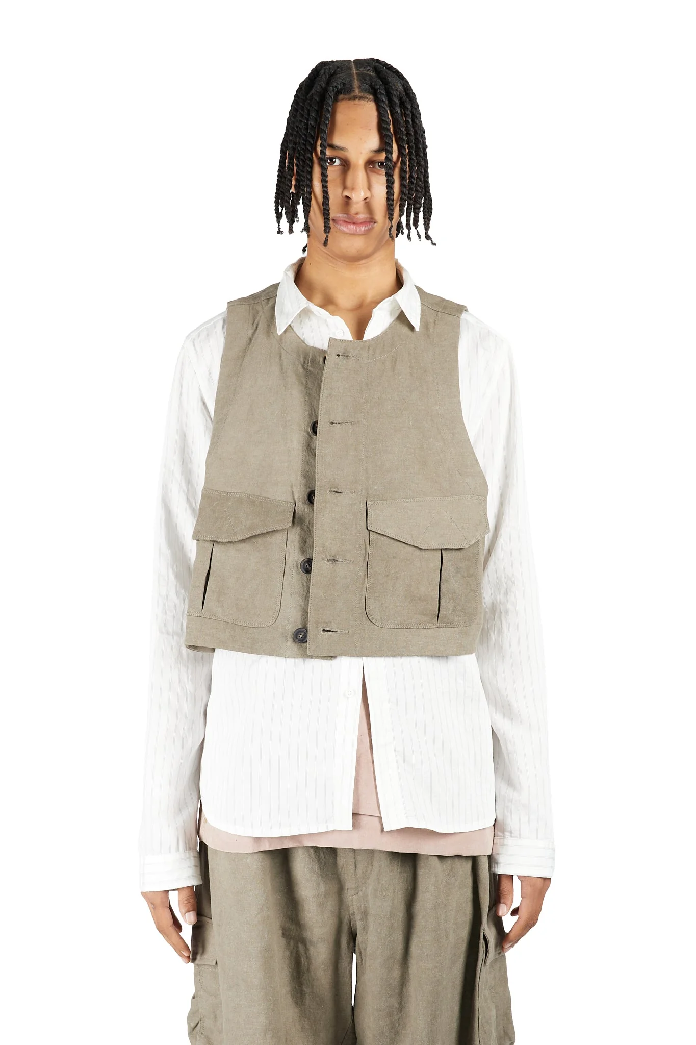 Cropped Collarless Waistcoat - Image 5