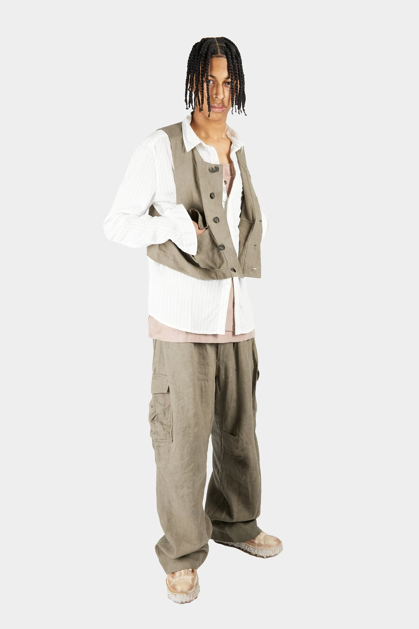 Cropped Collarless Waistcoat - Image 6
