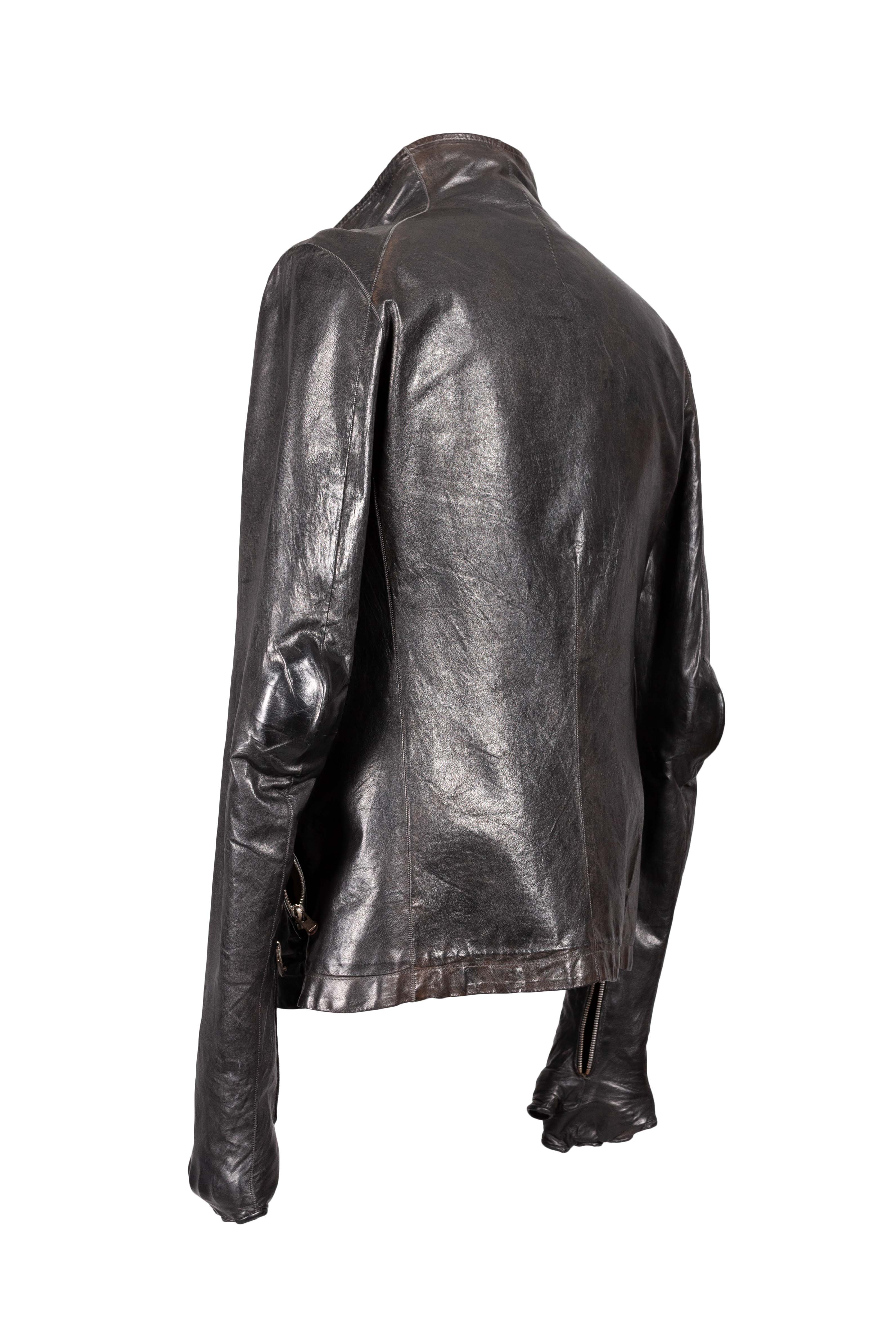 Object-Dyed Arthostic Elbow and Hands Leather Jacket - Image 5