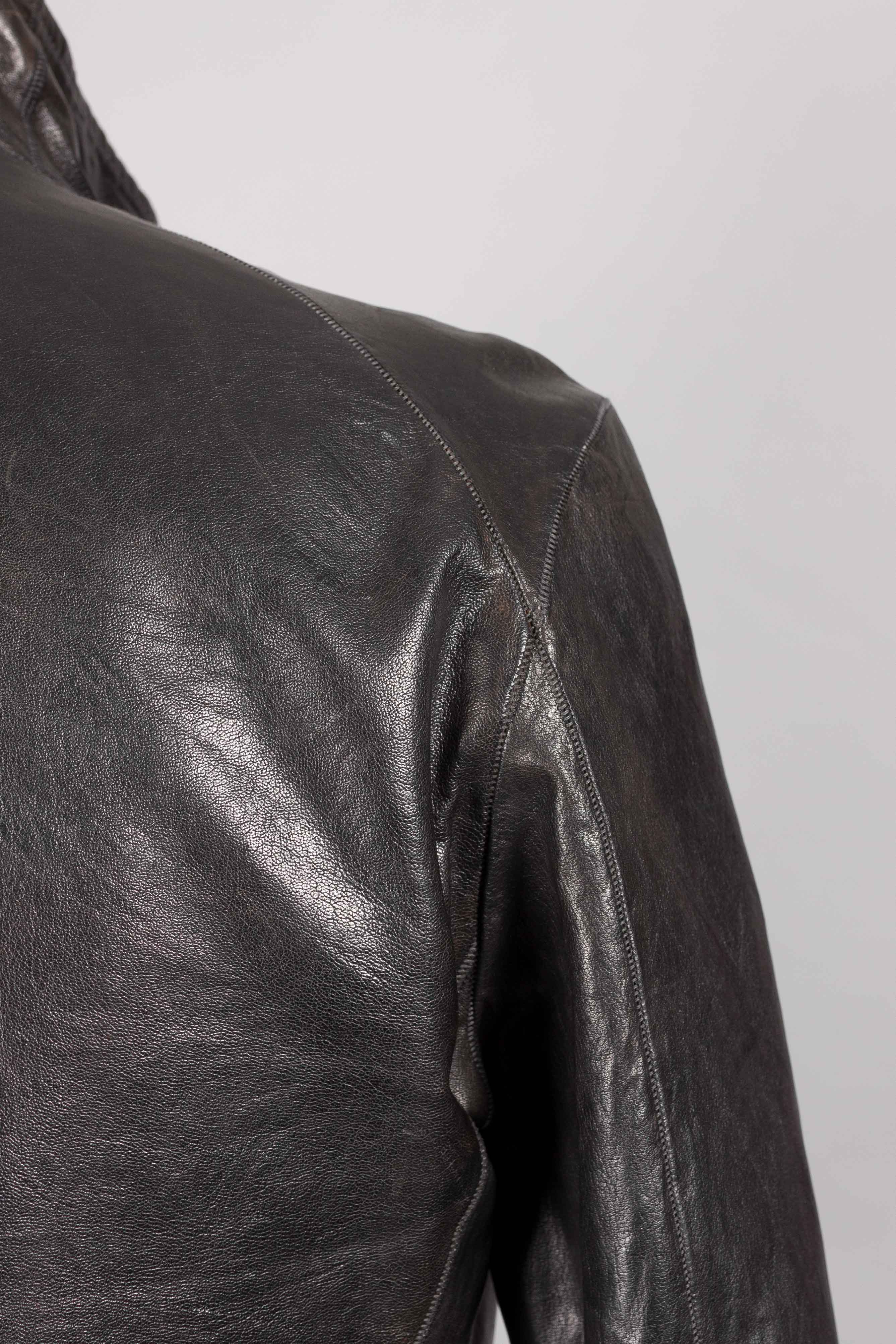 Object-Dyed Arthostic Elbow and Hands Leather Jacket - Image 8