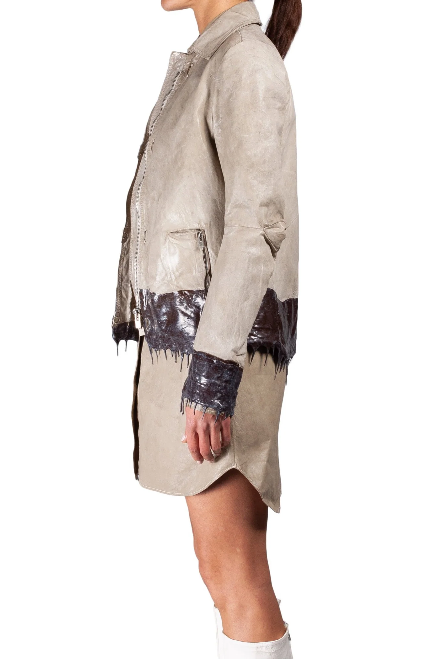 Object Dyed Drip-Rubbered Leather Jacket - Image 3