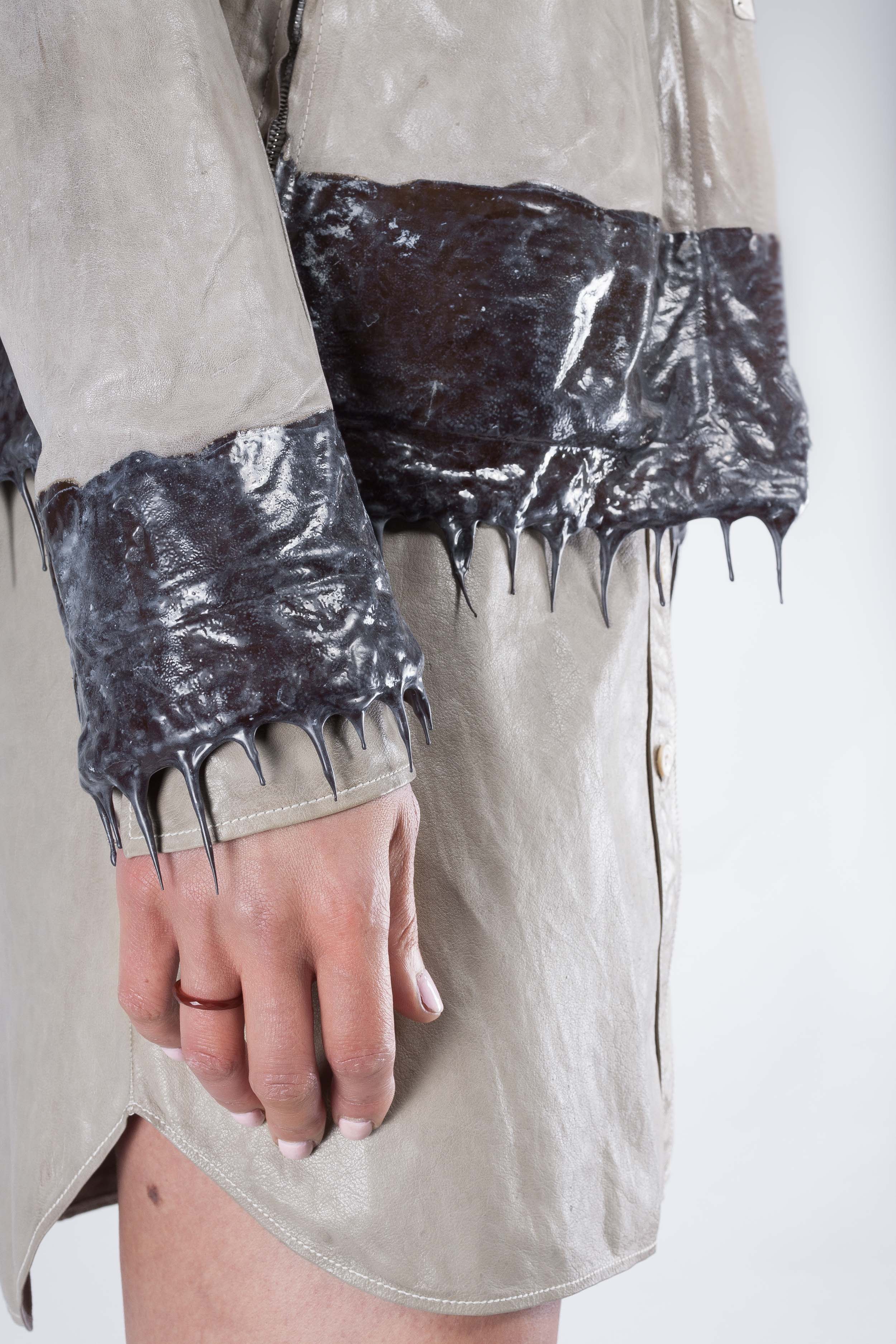 Object Dyed Drip-Rubbered Leather Jacket - Image 5