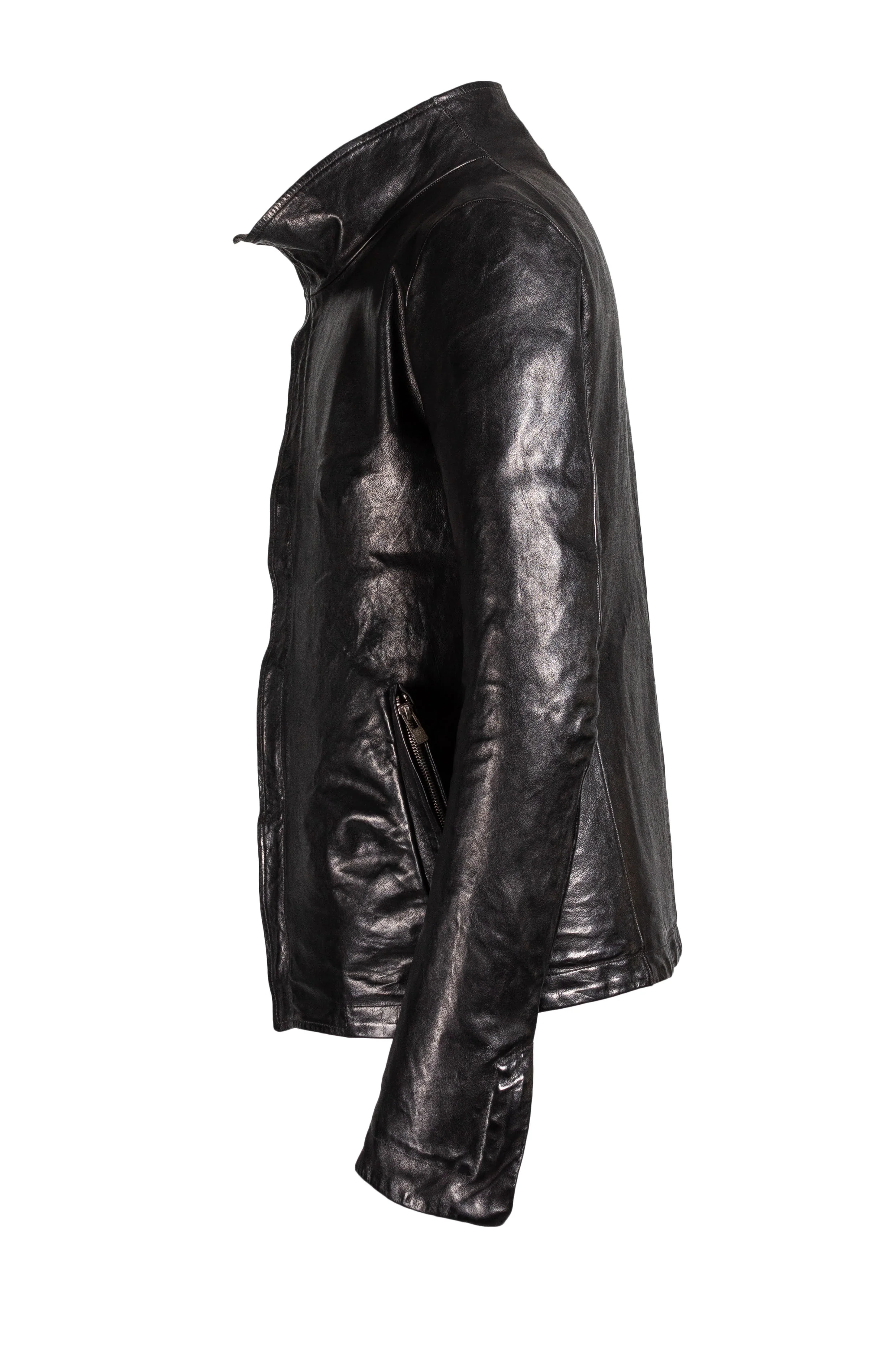 Object Dyed High Neck Leather Jacket - Image 2