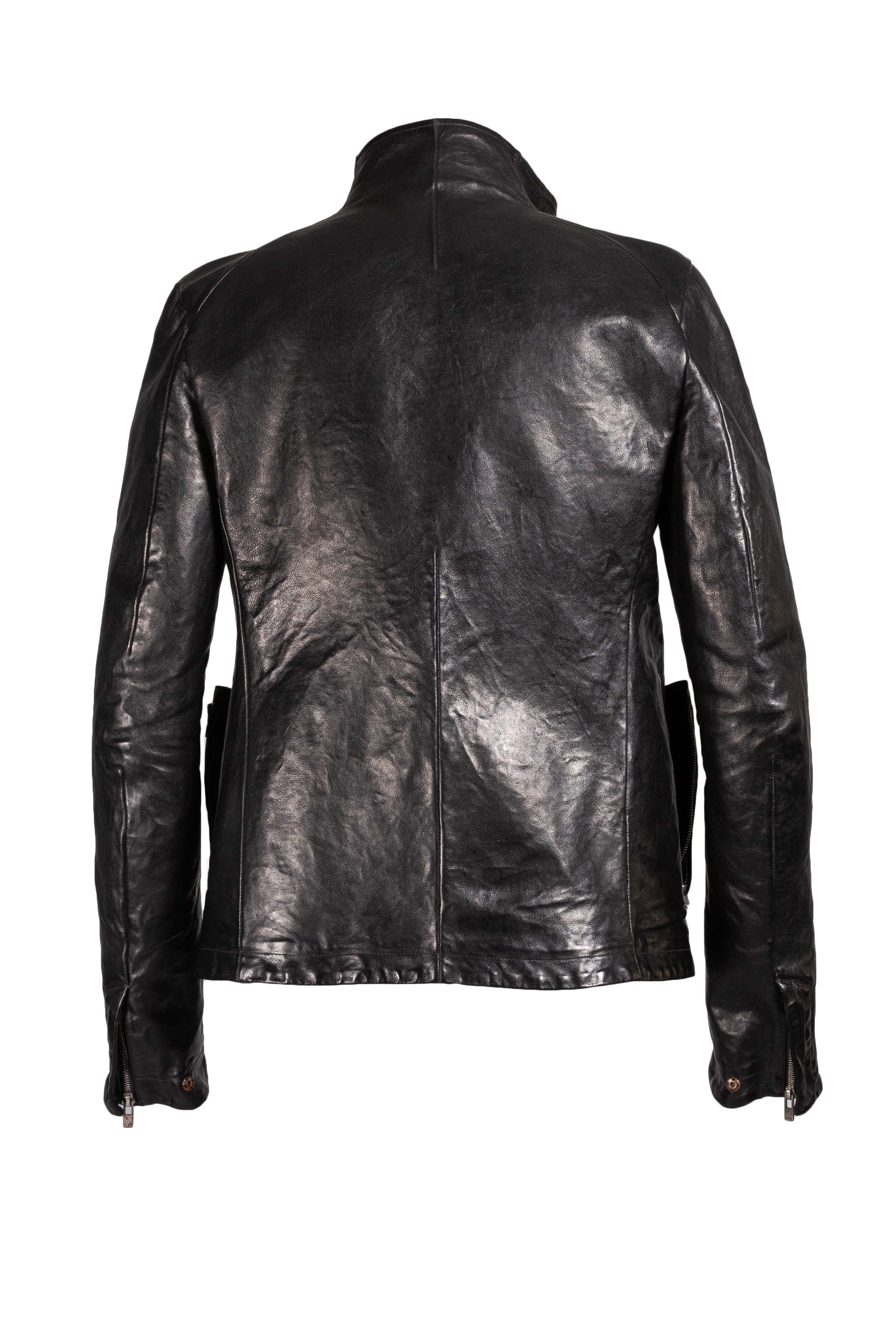 Object Dyed High Neck Leather Jacket - Image 3