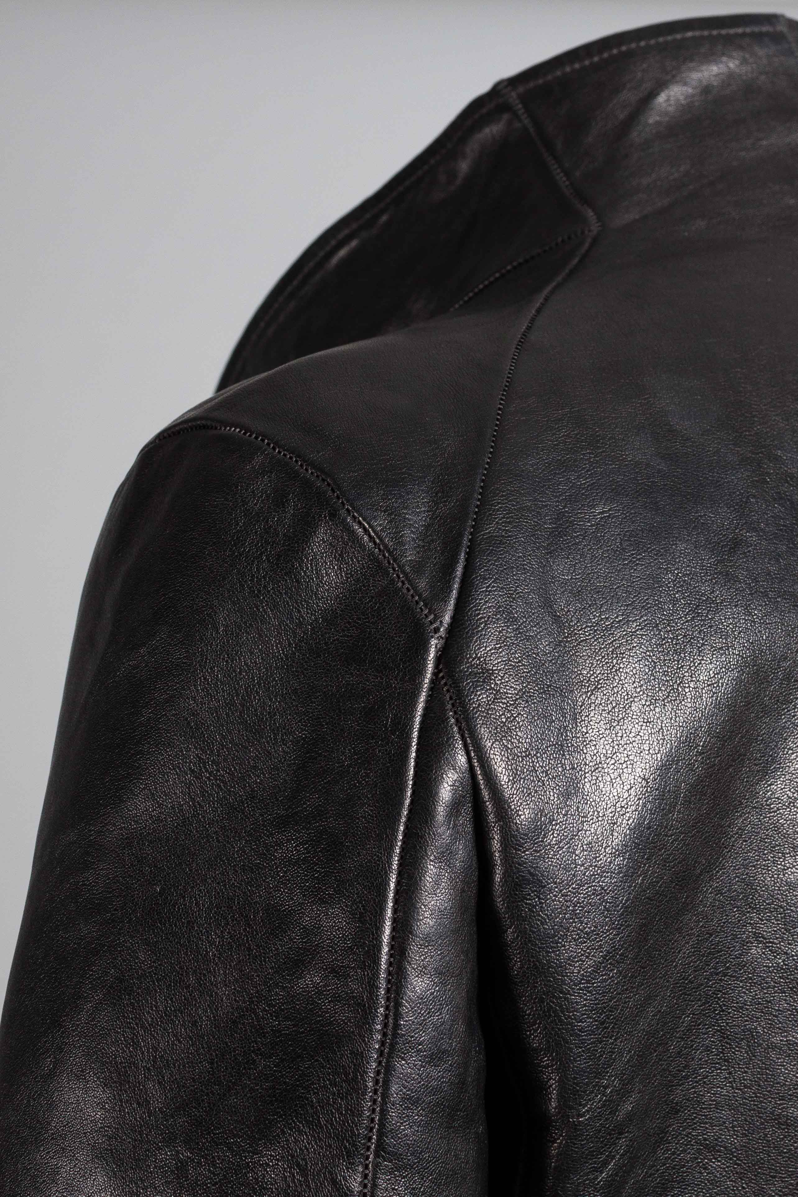 Object Dyed High Neck Leather Jacket - Image 4