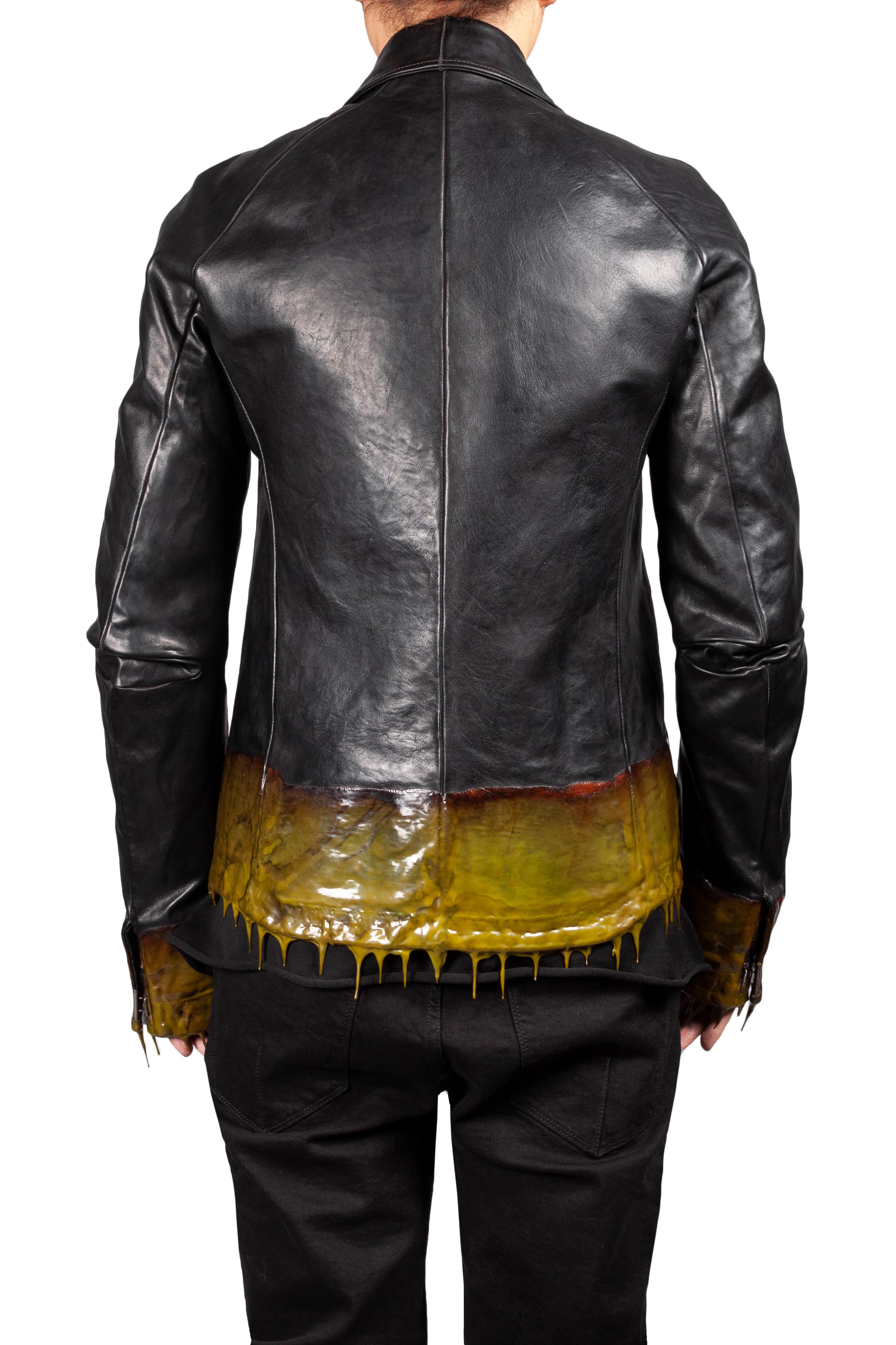 Object Dyed Lined Drip Rubber Leather Jacket - Image 4