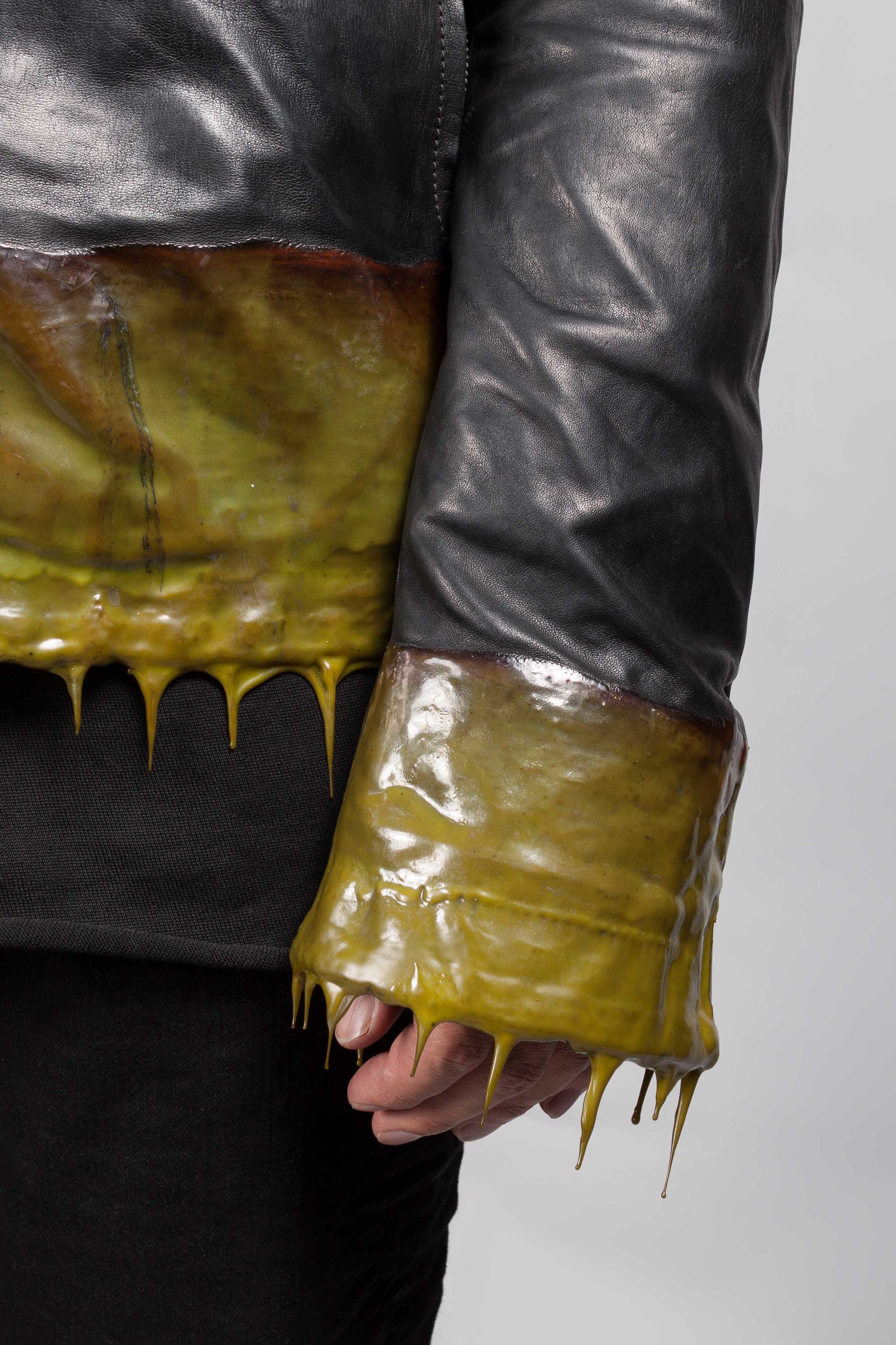 Object Dyed Lined Drip Rubber Leather Jacket - Image 5
