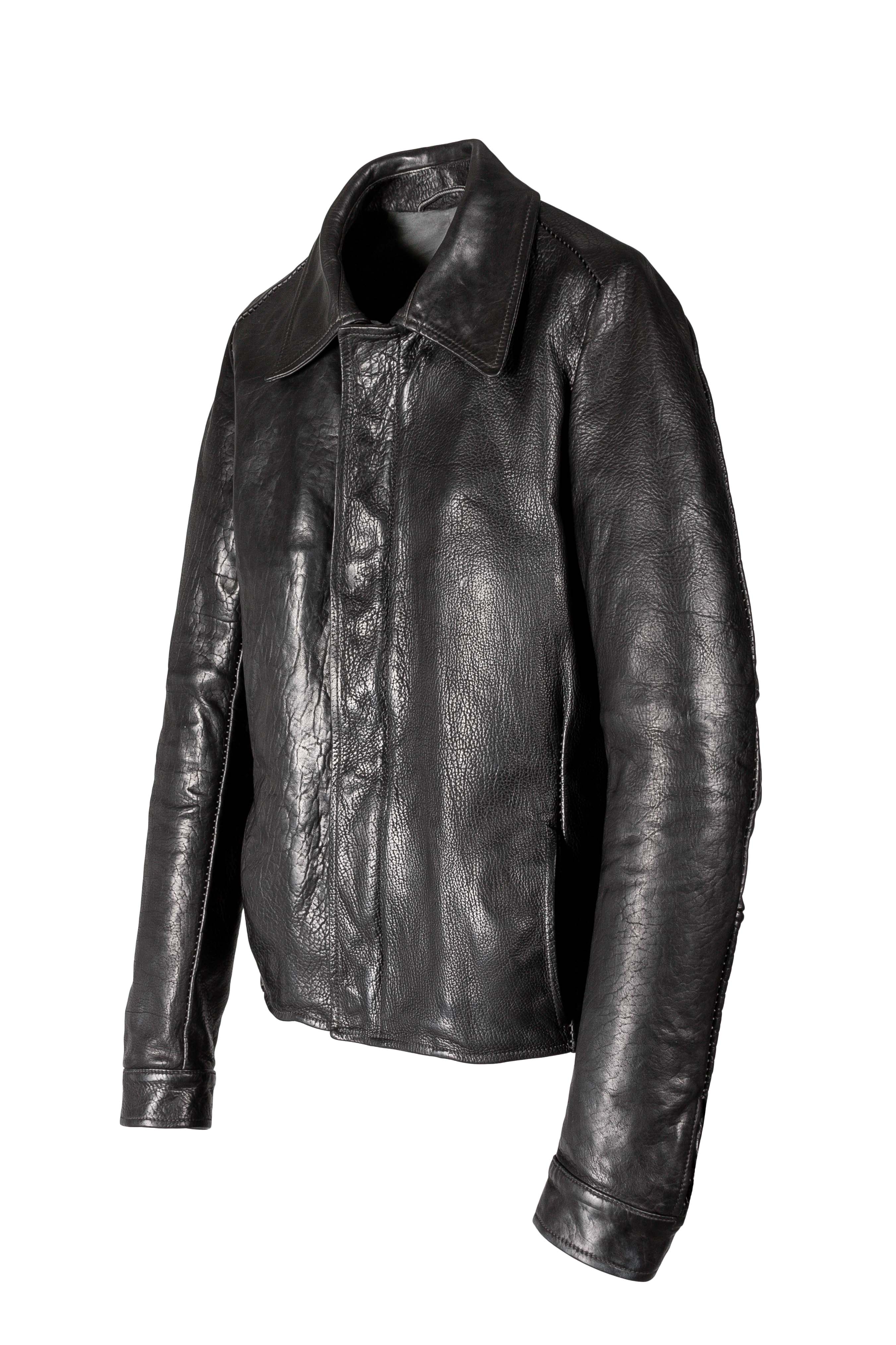 Object Dyed Lined Overlock Leather Jacket - Image 2