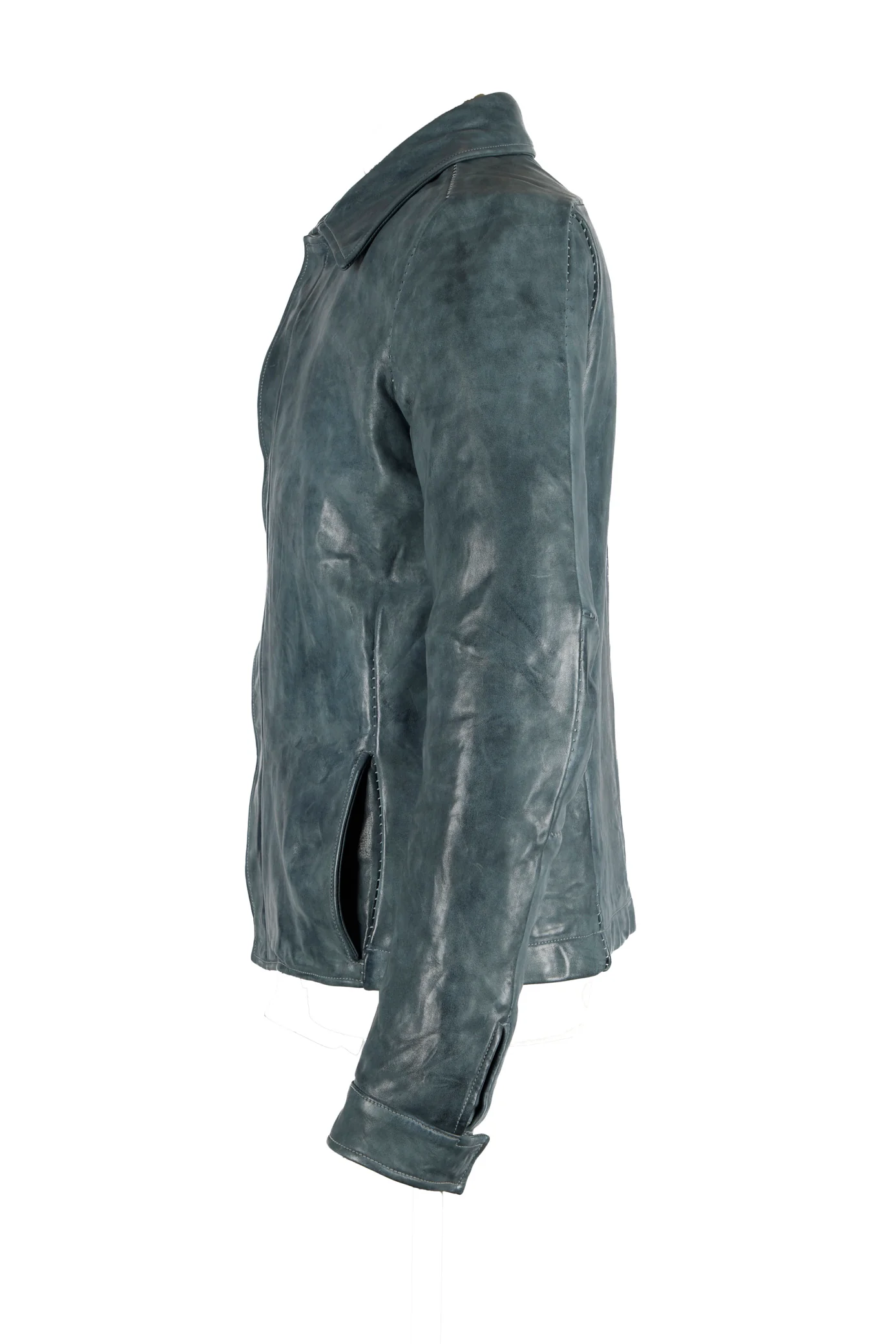 Object Dyed Lined Overlock Leather Jacket - Image 2