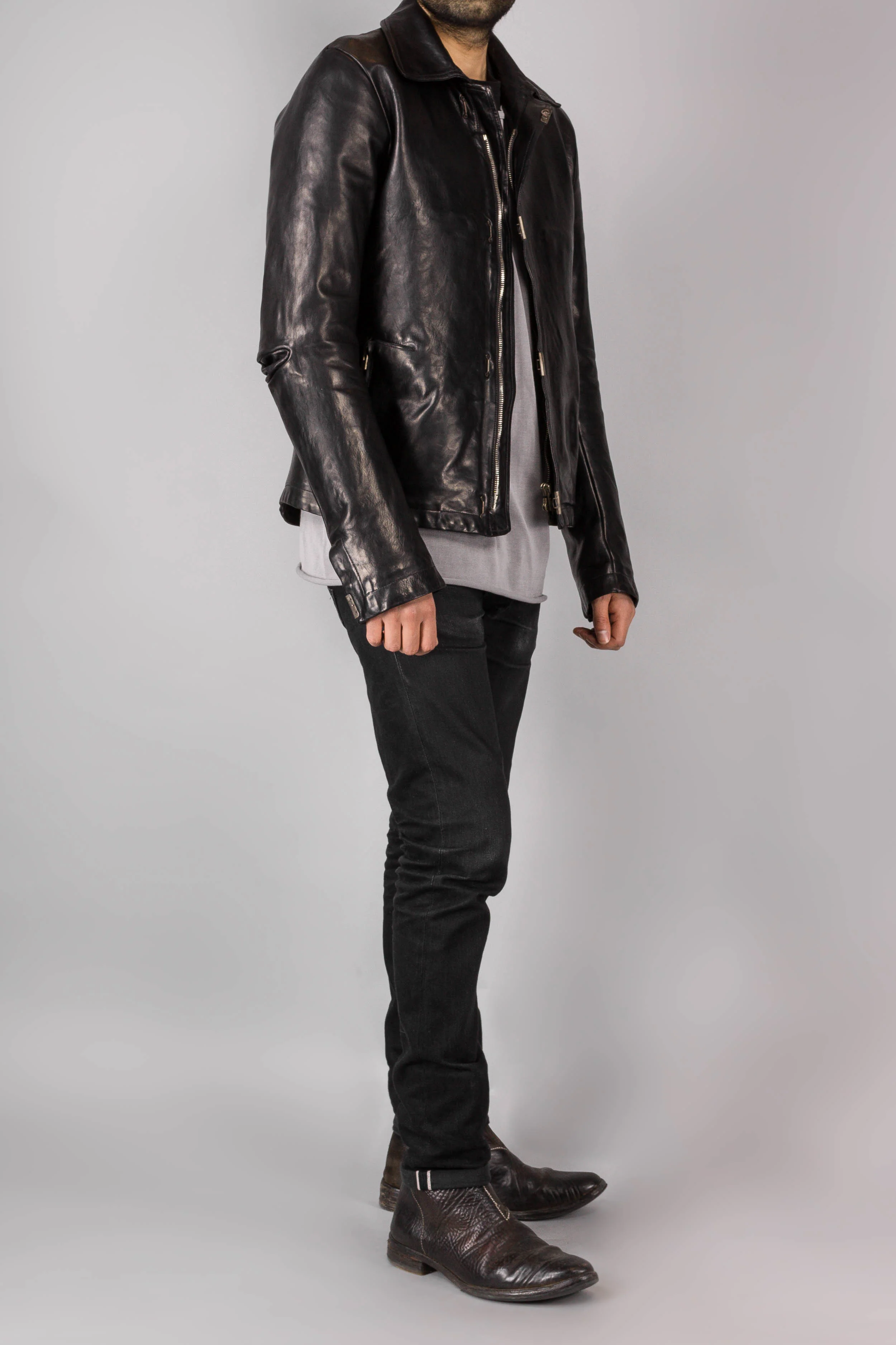 Object Dyed Lined Scarstiched Leather Jacket - Image 2