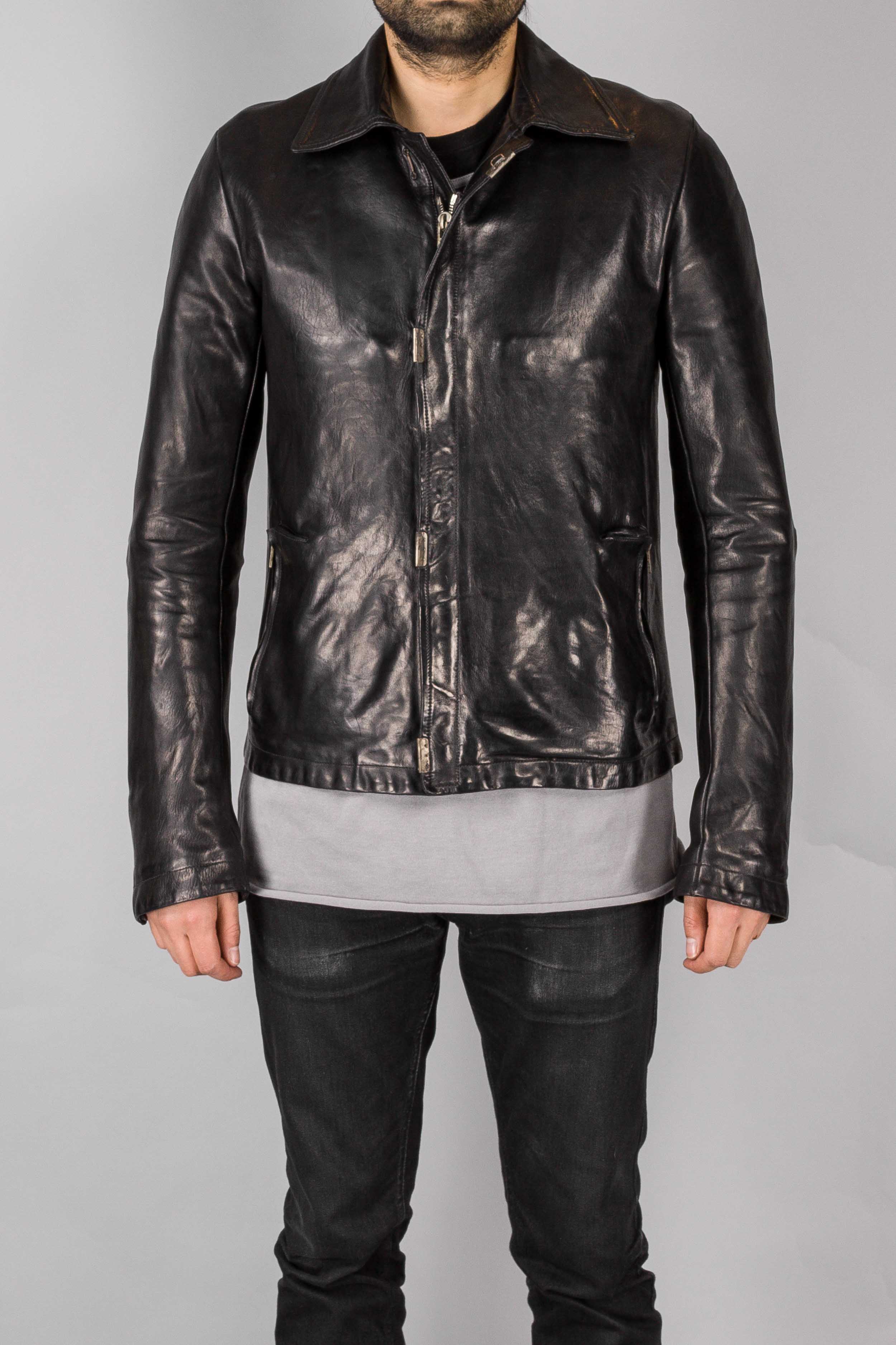 Object Dyed Lined Scarstiched Leather Jacket - Image 3