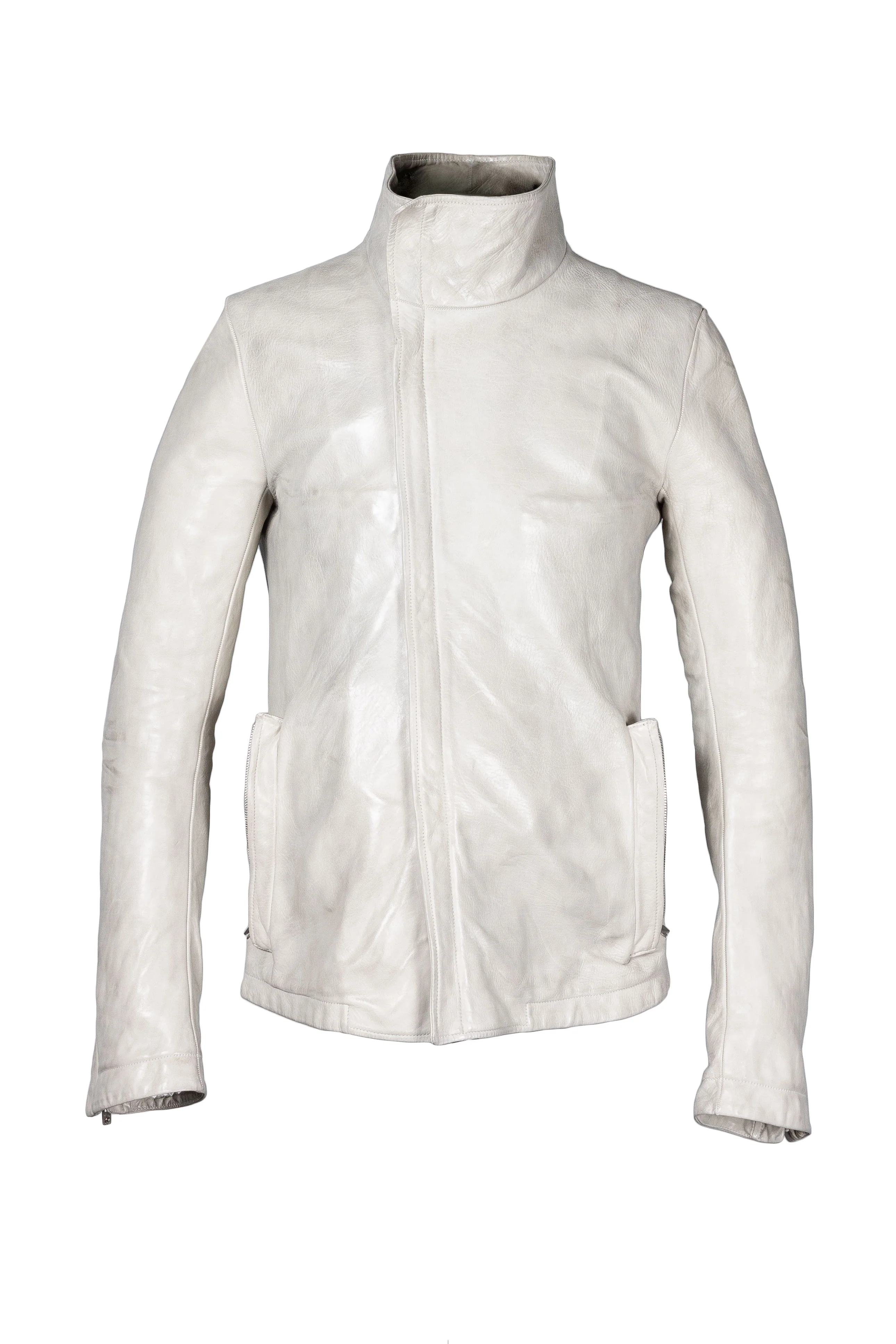 Object Dyed Lined Spine Elbow High Neck Leather Jacket