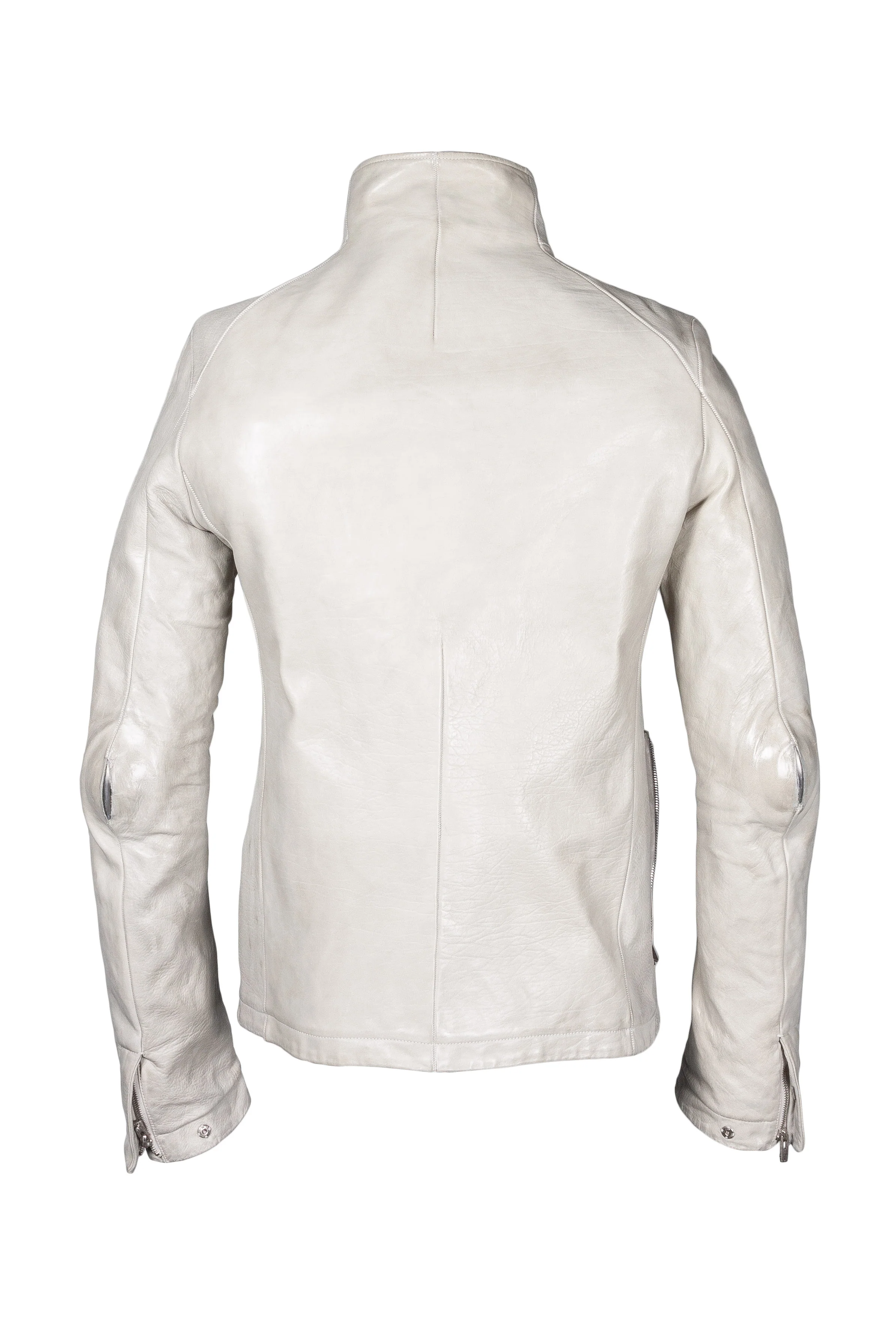 Object Dyed Lined Spine Elbow High Neck Leather Jacket - Image 3
