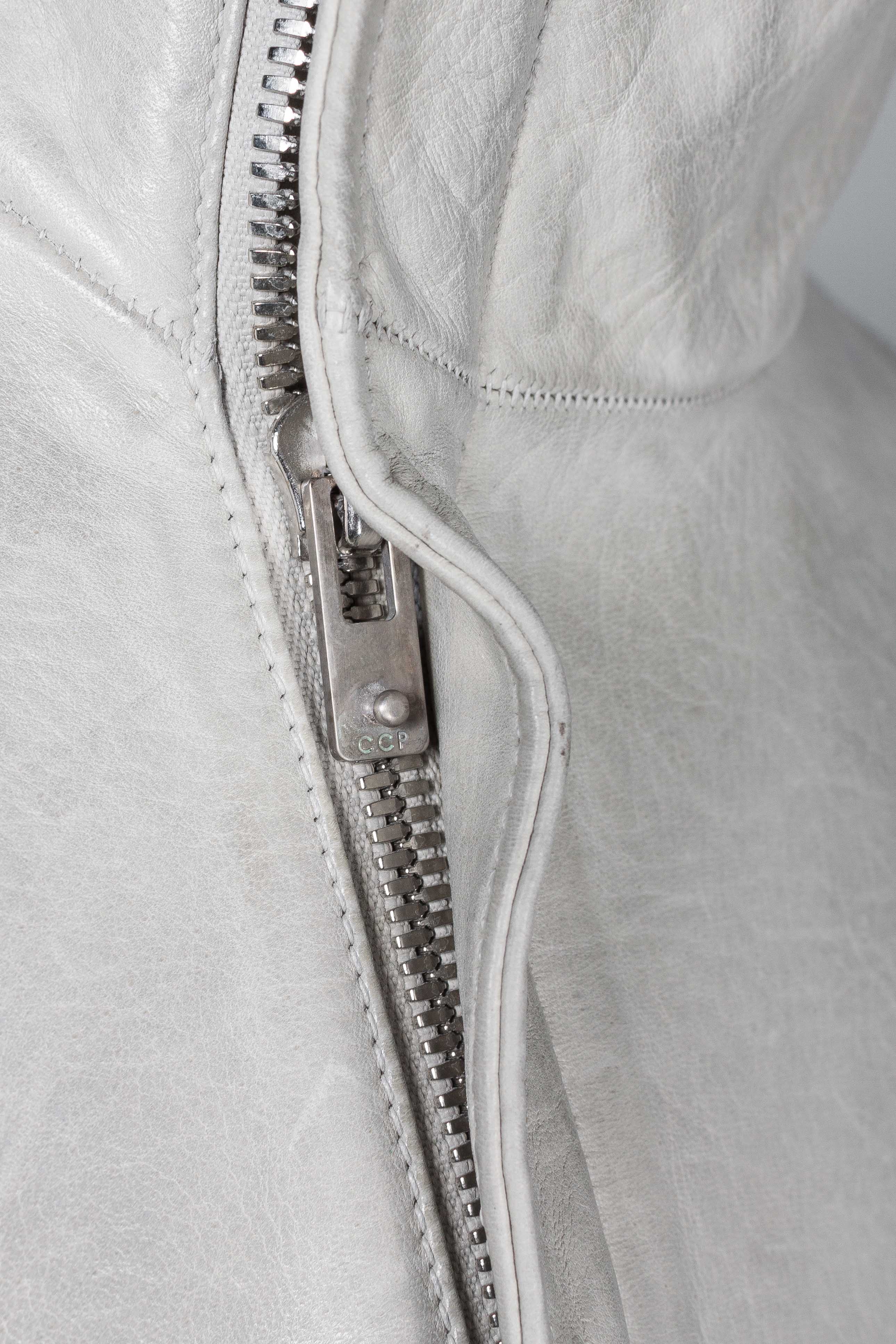 Object Dyed Lined Spine Elbow High Neck Leather Jacket - Image 6