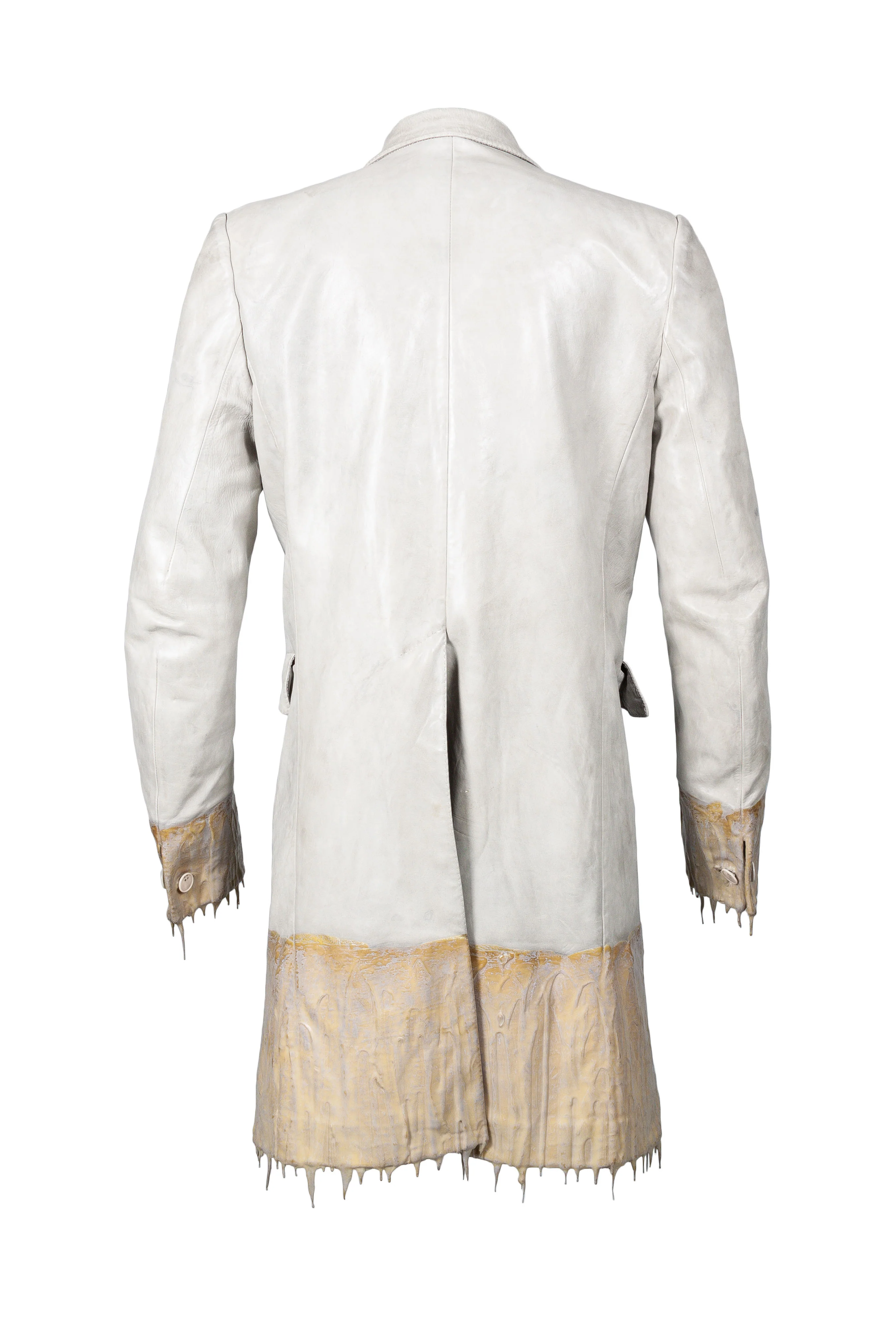 Object Dyed Lined Unlined 2 Button Leather Drip Rubber Long Jacket - Image 3
