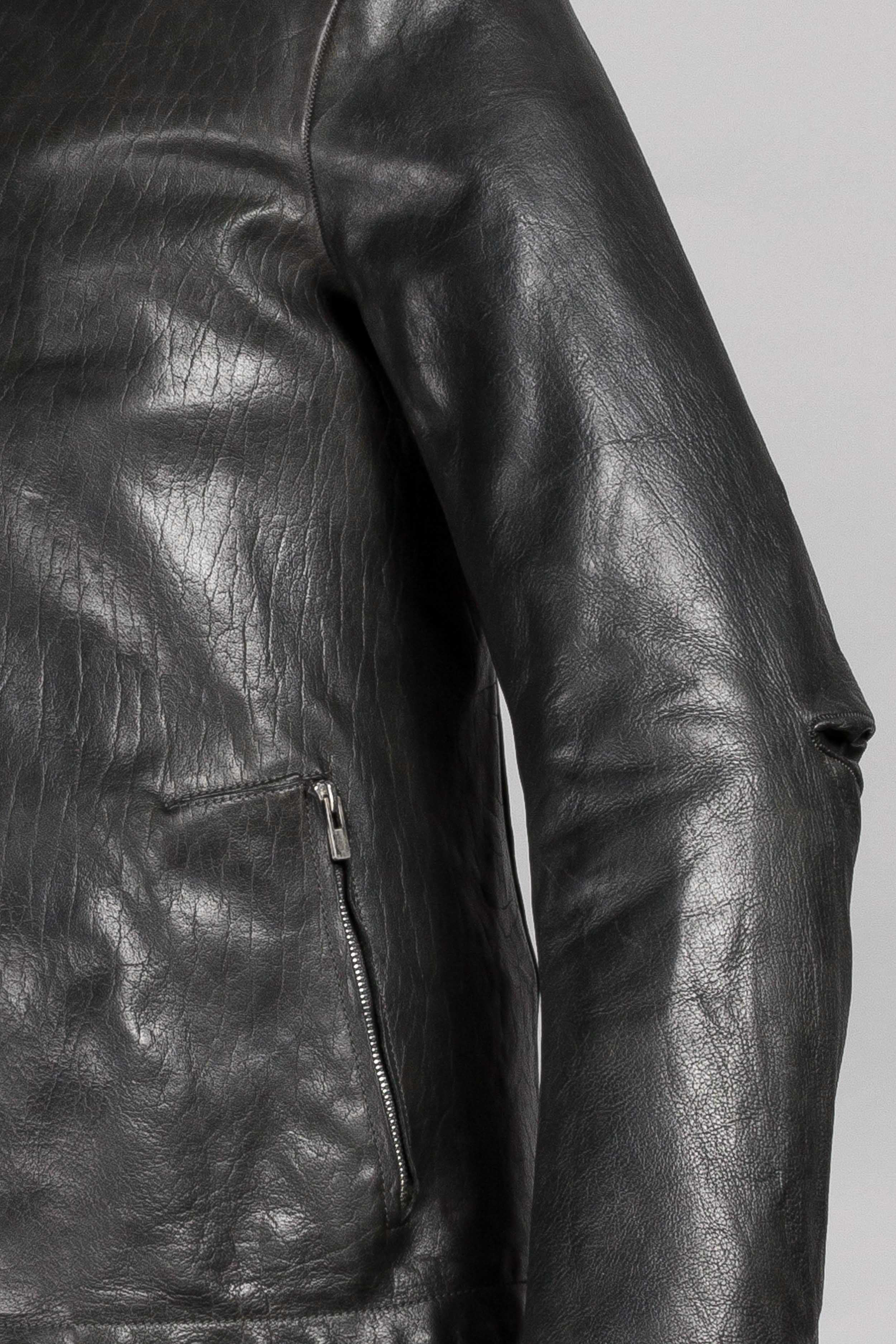 Object Dyed Lined Scarstitched Leather Jacket - Image 4