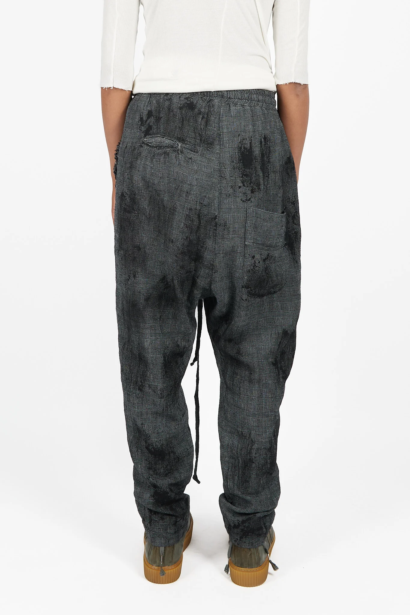 Prince of Wales Check Tie Dyed Drawstring Trousers - Image 3