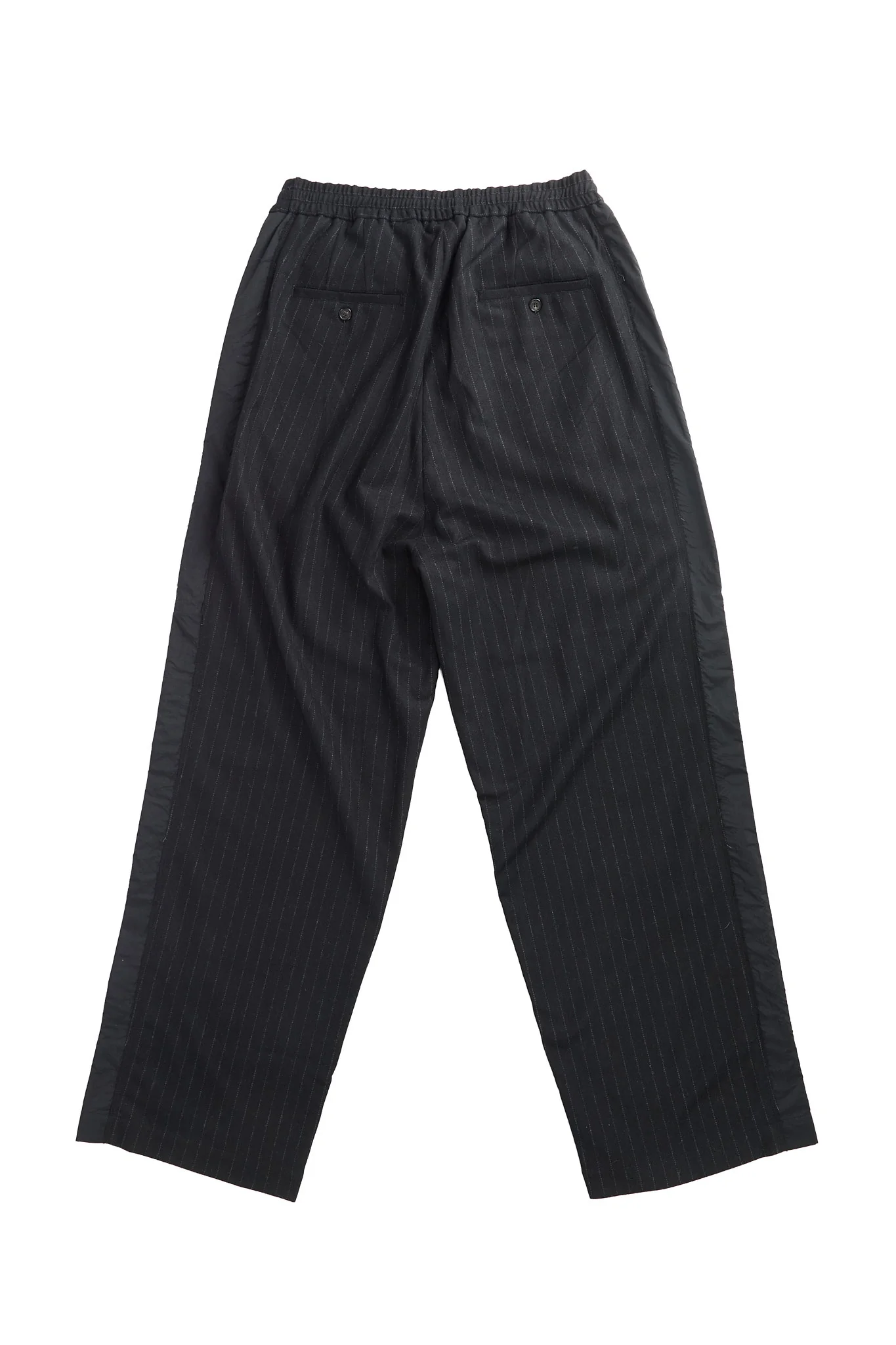 Pinstripe Wide Wool Trousers with Raw Cut Seam - Image 3
