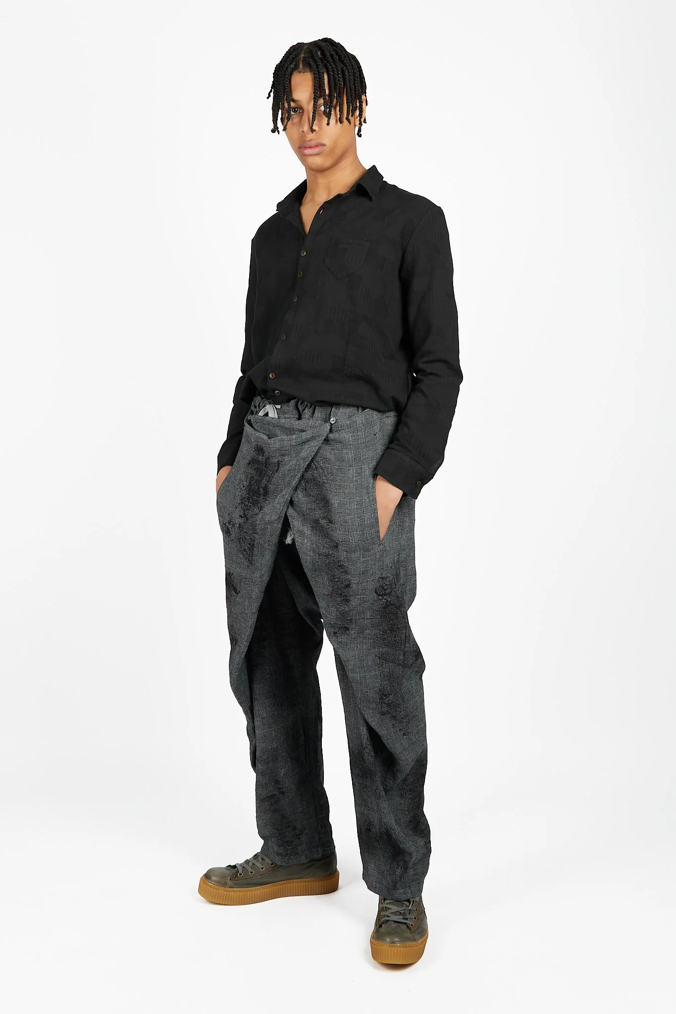 Prince of Wales Check Tie Dyed Wrap Trousers - Image 2